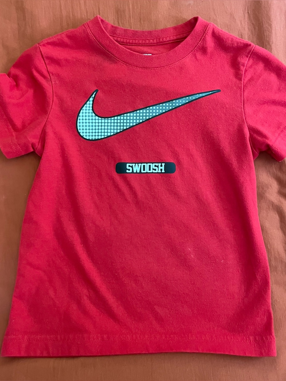 Nike Red Tee with white-Dotted Swoosh
